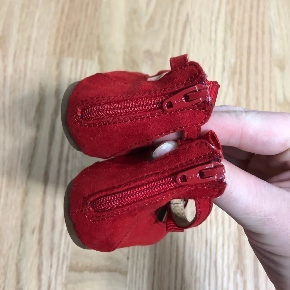 Old Navy Zipper Back Bow Flats Sz 5 Baby Kids Red